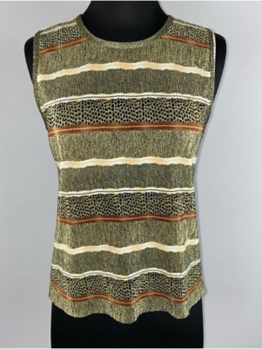 Vintage Y2K plisse pleated sleeveless striped and animal print blouse in size XL